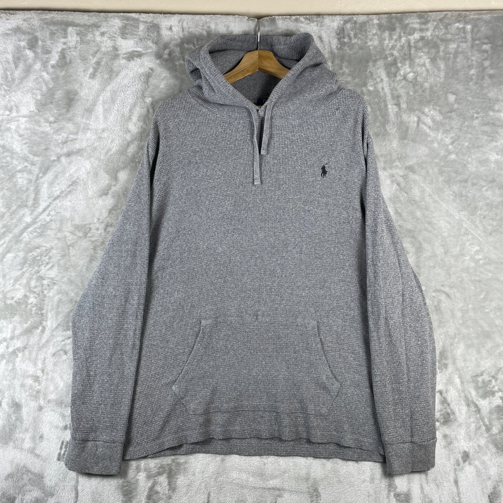 Polo Ralph Lauren Waffle Knit Hoodie Men XXL Gray Long Sleeve Pony Logo Pullover
